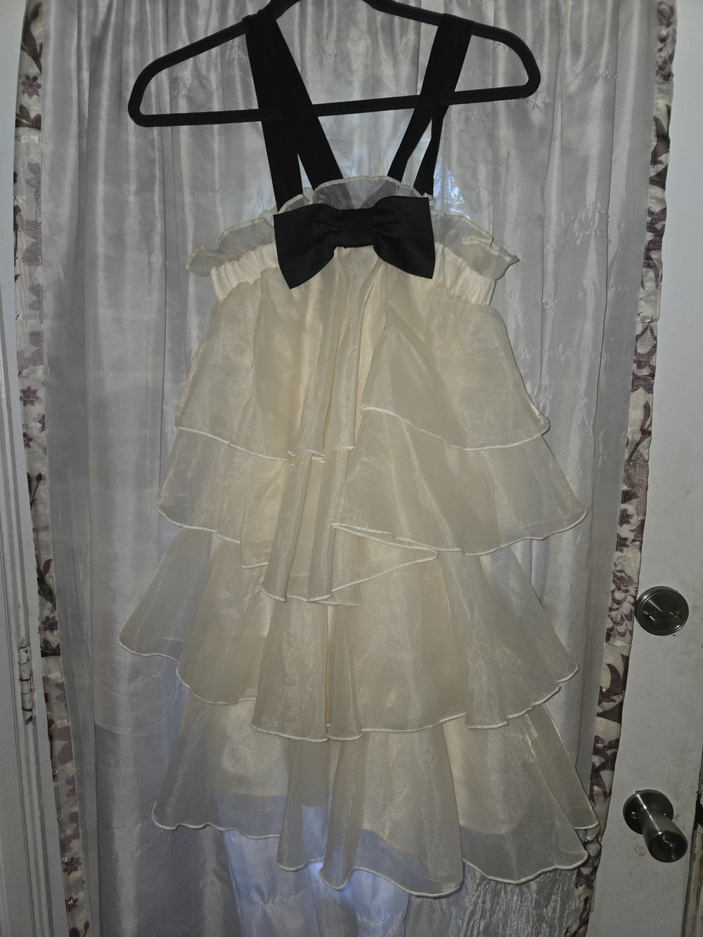 MARBLE Cream Tiered Ruffle Dress with Black Straps